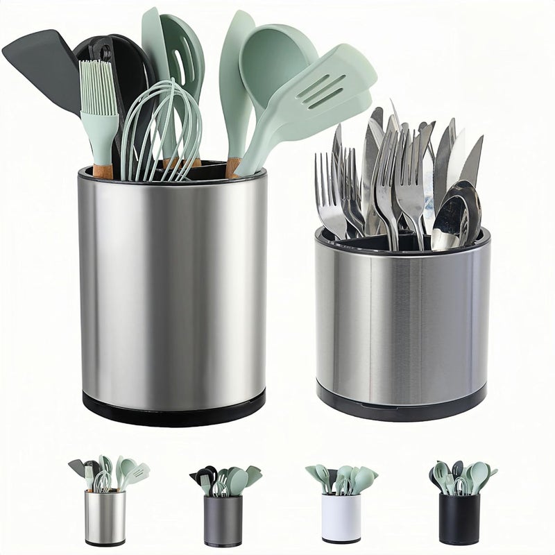 LIBODOUR Utensil Holder,Extra Large Utensil Holder for Kitchen Counter, Silverware Organizer, Stainless Steel Storage Cooking Caddy Flatware Spoon Spatula Tool Cutlery Container(2 Set) - Image 1